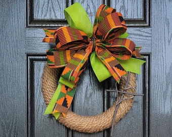 Kente Cross Wreath-Black History-African Wreath-Kente Wreath-Cross Wreath-African Heritage-African Decor-Kente Decor-Cross Wreath