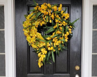 Spring Wreath-Spring Tulip Wreath-Tulip Wreath-Summer Wreath-Yellow Tulip Wreath-Spring Decor-Easter Tulip Wreath-Mother's Day Gift