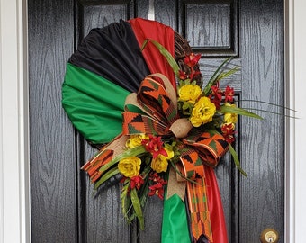 Juneteenth Wreath, Black History Wreath, Kente Wreath, Kente Decor, Afrocentric Wreath, Front Door Wreath, Afrocentric Decor,Everyday Wreath