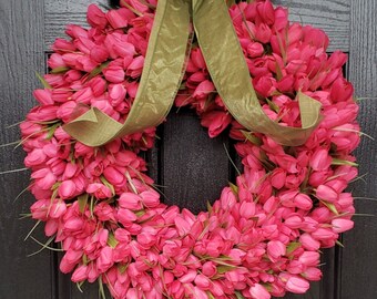 Pink Tulip Wreath, Spring Tulip Wreaths, Tulip Wreaths, Spring Front Door Wreath, Spring Door Wreaths, Mother's Day Wreath, Easter Wreath