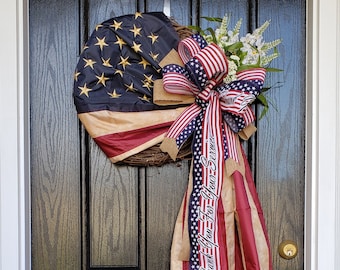 Patriotic Wreath, Americana Wreath, Memorial Day Wreath, Red White Blue Wreath, American Flag Wreath, US Flag Wreath, Flag Wreath