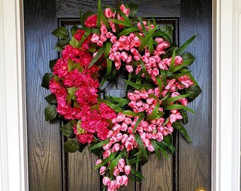 Spring Wreath-Spring Tulip Wreath-Tulip Wreath-Summer Wreath-Pink Tulip Wreath-Spring Decor-Easter Tulip Wreath-Mother's Day Gift