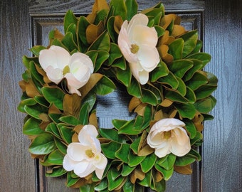 Magnolia Flower Wreath, Everyday Magnolia Wreath for Front Door, Year Round Magnolia Wreath, Everyday Wreath, Year Round Wreath