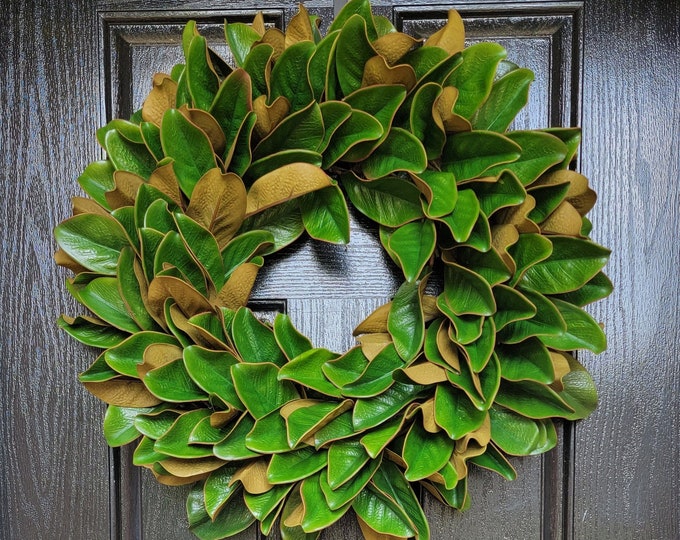 Featured listing image: Magnolia Wreath, Everyday Magnolia Wreaths for Front Door, Year Round Magnolia Wreath, Everyday Wreath, Year Round Wreath, Magnolia Leaves