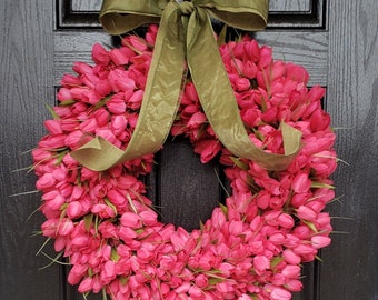 Pink Tulip Wreath, Spring Tulip Wreaths, Tulip Wreaths, Spring Front Door Wreath, Spring Door Wreaths, Mother's Day Wreath, Easter Wreath