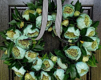 Year Round Peony Wreath for Front Door, Everyday Peony Wreath for Door, St. Patrick's Day Wreath, St. Patrick's Decor, Front Door Wreath