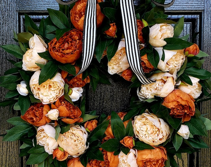 Featured listing image: Fall Peony Wreath for Front Door, Fall Peony Wreath, Fall Wreath, Fall Decor, Autumn Decor, Everyday Peony Wreath, Front Door Wreath
