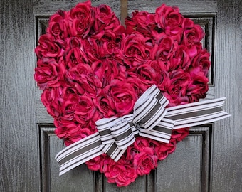Valentine's Heart Wreath-Valentine's Day Wreath for Front Door-Valentine's Day Wreath-Heart Wreath-Valentine's Decor-Wine Valentine's Wreath