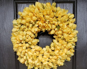 Spring Tulip Wreath, Tulip Wreath, Yellow Wreath, Spring Front Door Wreath, Yellow Tulip Wreath, Mother's Day Wreath, Yellow Tulip Wreath