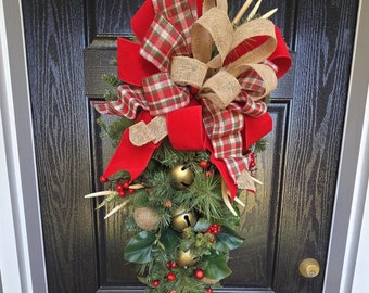XL Christmas Wreath, XL Winter Wreath, Christmas Bell Wreath, Wreath with Antlers, Deer Antler Wreath, Front Door Wreath, Winter Wreath