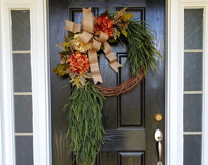 Featured listing image: Fall Wreath for Front Door, Fall Wreath, Fall Hydrangea Wreath, Farmhouse Wreath, Hydrangea Wreath, Year Round Wreath, Summer Wreath