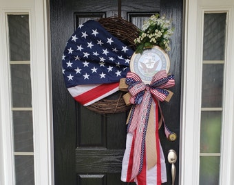 Patriotic Wreath, Flag Wreath, Navy Wreath, Americana Wreath, Veterans Day Wreath, American Flag Wreath, US Flag Wreath, Military Wreath