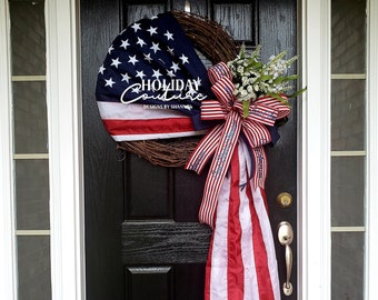 Patriotic Wreath, God Bless America Wreath, Americana Wreath, Memorial Day Wreath, Red White Blue Wreath, US Flag Wreath, Flag Wreath, MAGA