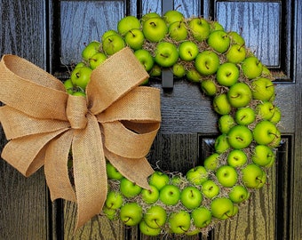 Apple Wreath, Green Apple Wreath, Fall Wreath, Apple Wreath for Front Door, Fall Wreath for Front Door, Year Round Wreaths, Fruit Wreaths