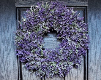 Boxwood Wreath, Purple Door Wreath, Purple Boxwood Wreath, Door Wreaths, Natural Looking Boxwood Wreath, Artificial Boxwood Wreaths