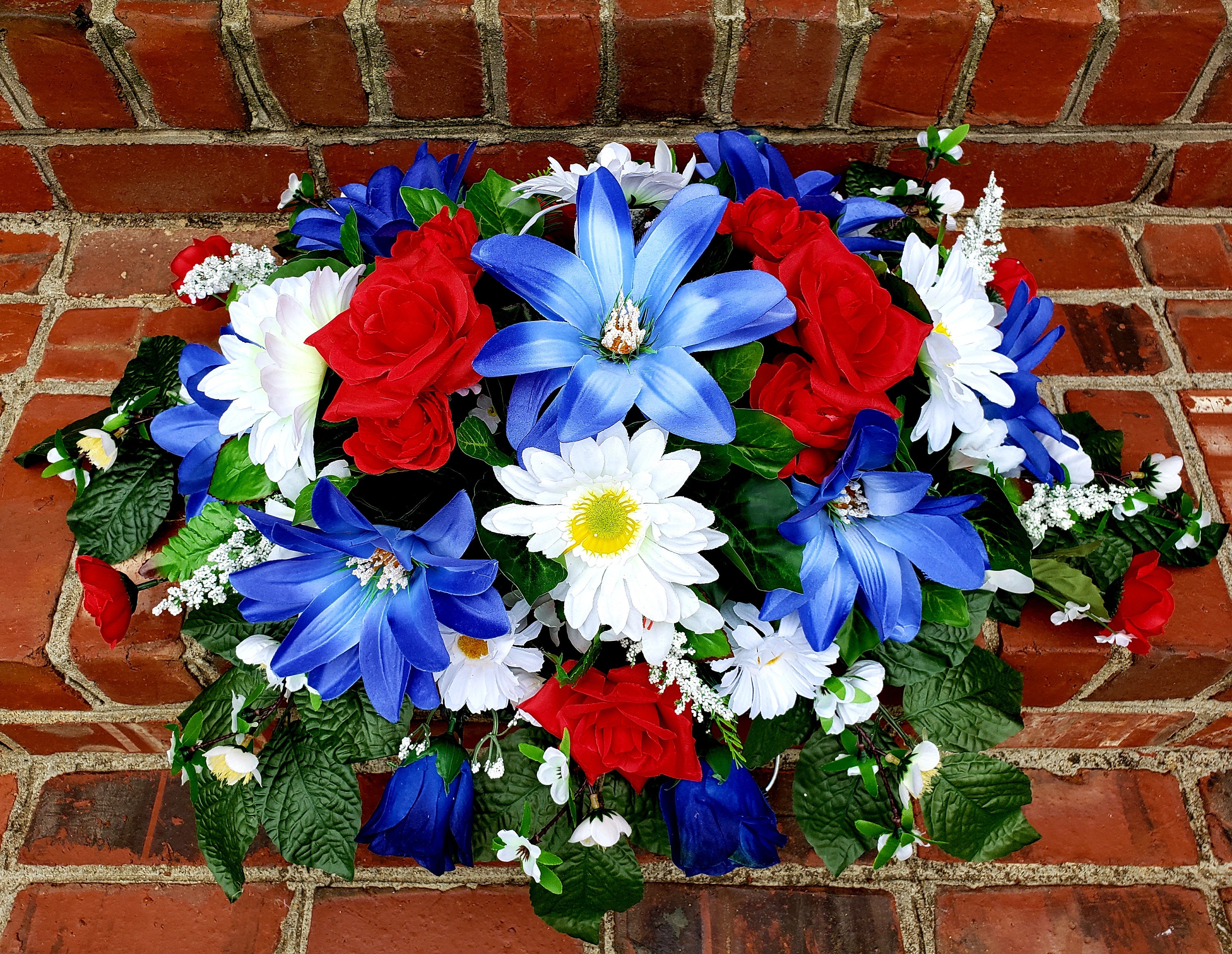 READY TO SHIP, Cemetery Flowers, Memorial Day SaddleGrave Decoration