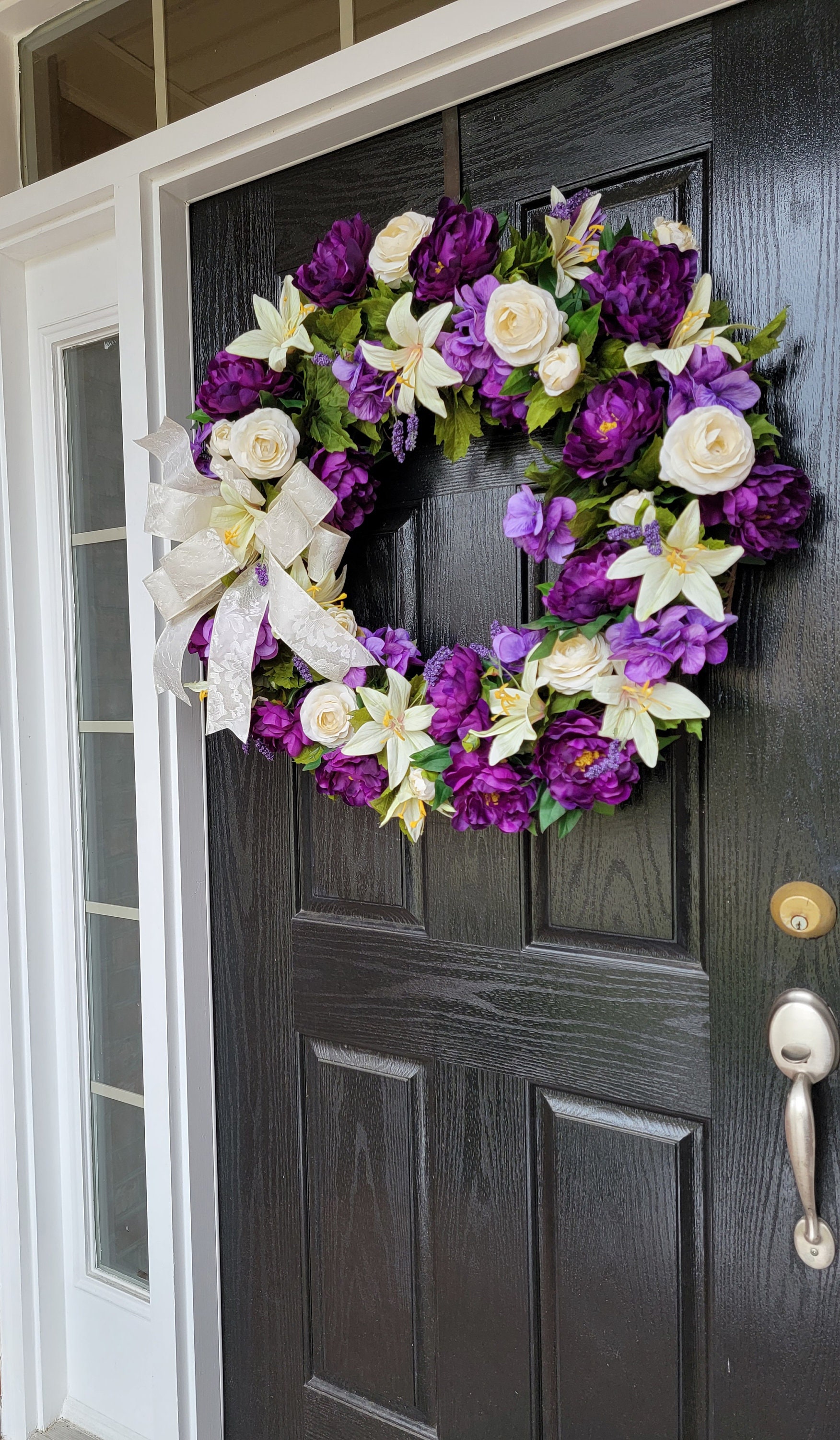 Modern Spring Wreath - Ivory and Purple — THE FLOWER PATCH