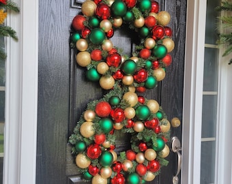 Double Christmas Wreath, Christmas Wreaths for Front Door, Traditional Christmas Wreath, XL Christmas Wreaths, Ornament Wreaths