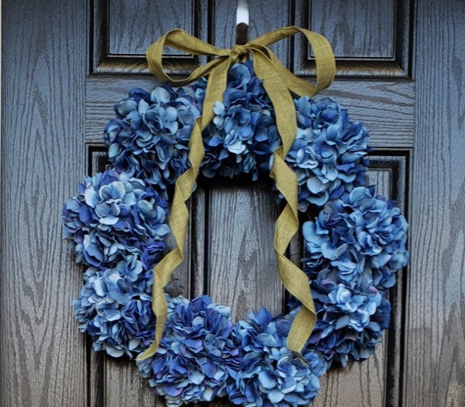 Hydrangea Wreath Blue Hydrangea Wreath Front Door Wreath Etsy