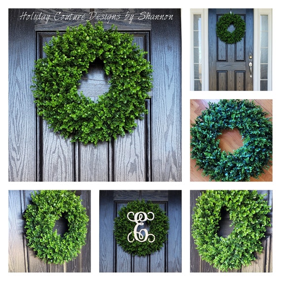 CVHOMEDECO Ghirlanda Verde Artificiale Ramoscello E Bosso - Diametro 30,5 Cm Per Interni/Esterni - 4