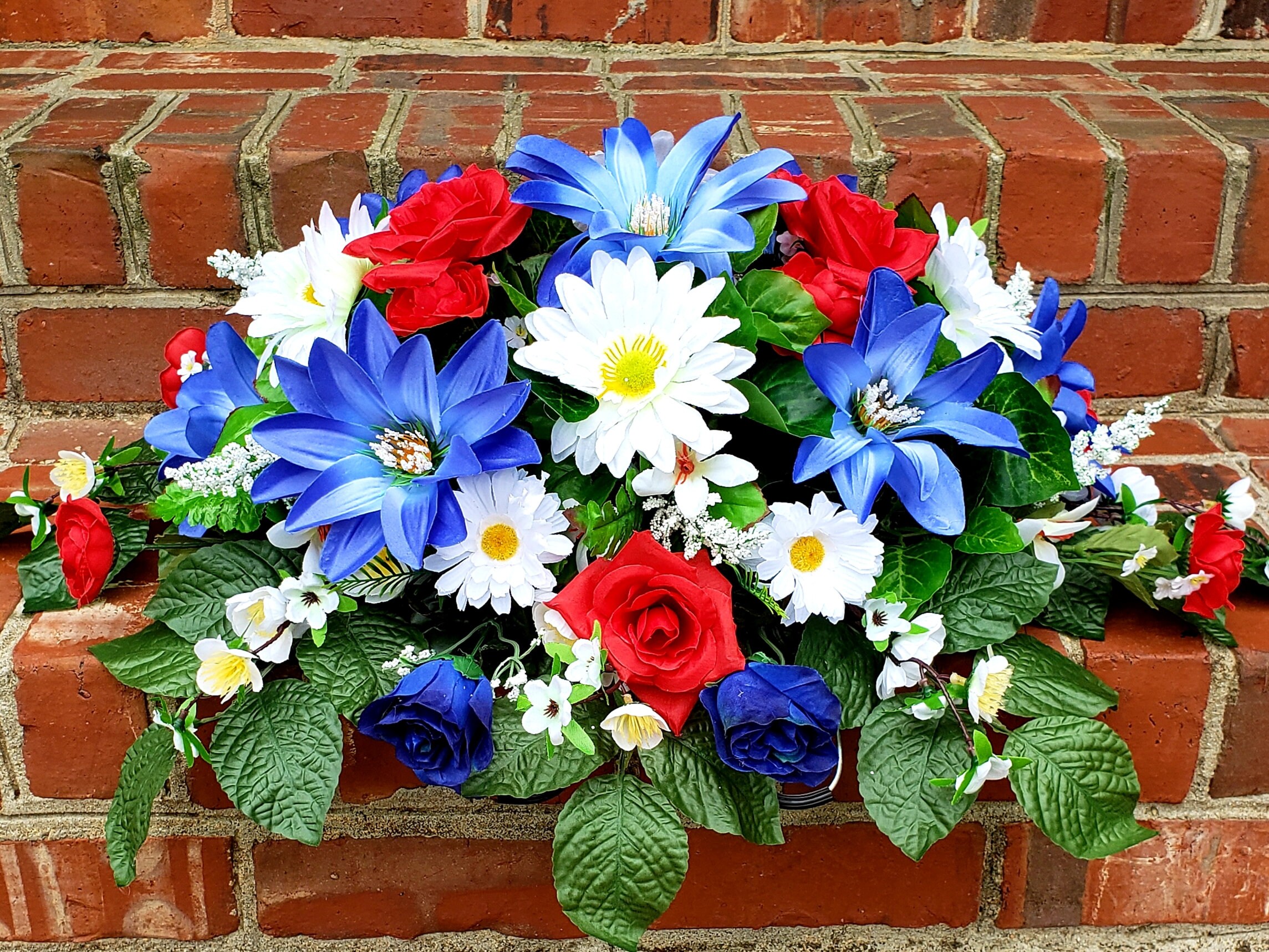 READY TO SHIP, Cemetery Flowers, Memorial Day SaddleGrave Decoration
