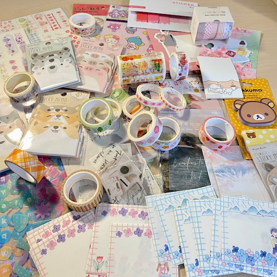 Mystery Stationary Korean/Japanese Grab Bags | Memo Pad, Stickers, Washi Tape, Bullet Journal Supplies, Pen Pal