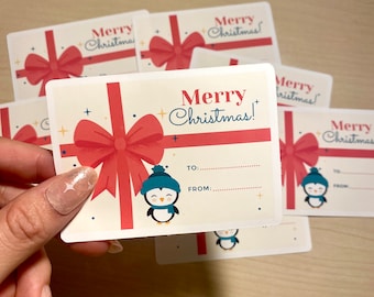 8 Piece Gift Label: Christmas Tree and Penguin Bow Gift Label Stickers Set a | To and From Gift Sticker | Stationary |