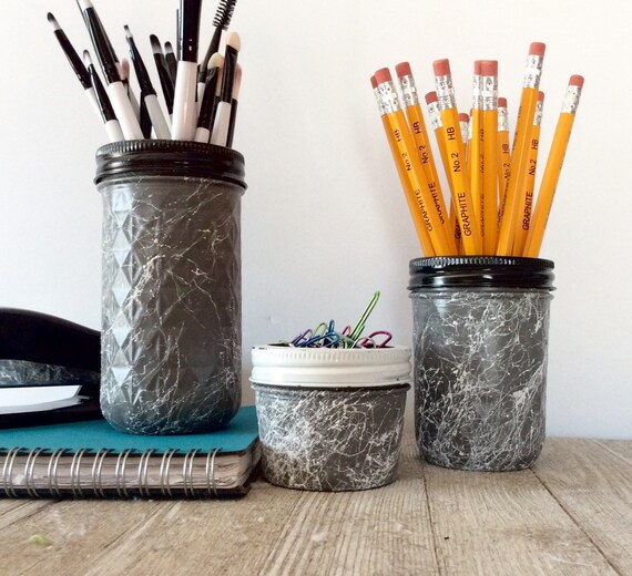 Gray Marble Jars Office Decor Rose Gold Decor Black Etsy
