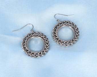 Seamless Persian Chainmail Hoop Earrings: Stainless Steel Industrial Jewelry