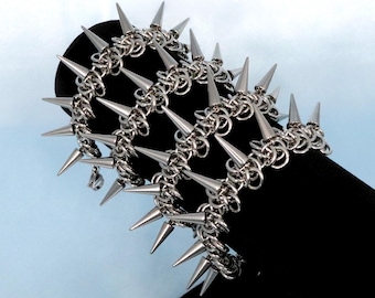 Persephone Chainmail Spike Bracelet: Stainless Steel Gothic Punk Jewelry