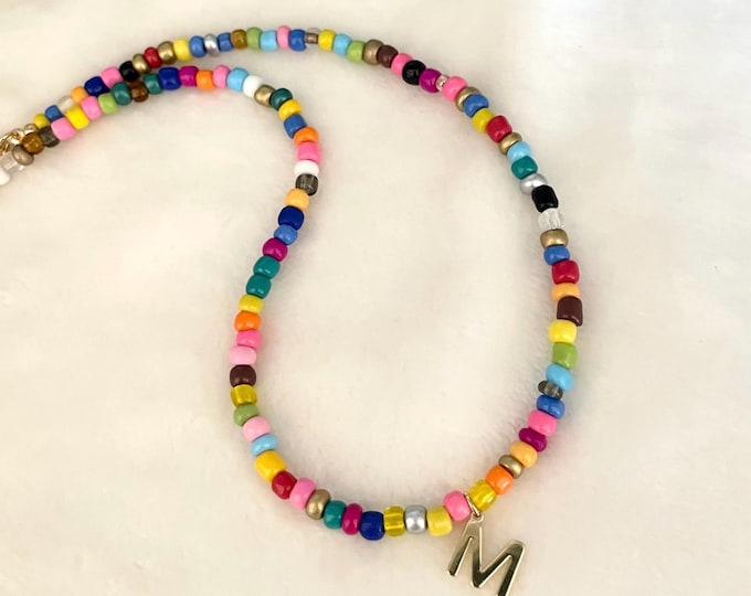 Custom beaded necklace, Initial custom letter, Dainty initial necklace, Tiny letter necklace, Seed bead choker, Letter choker for women