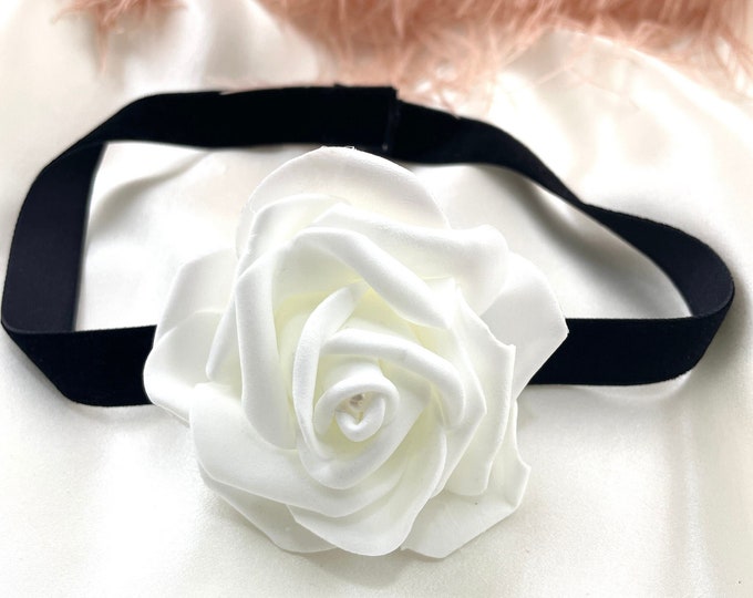 Rose choker, black velvet choker, flower choker, Ivory choker with flower, statement choker, big flower choker, cute choker, wedding choker