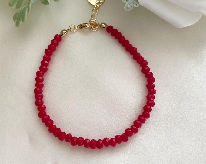 Dainty Red Agate Bracelet, 18K Gold Plated, Minimalist Jewelry