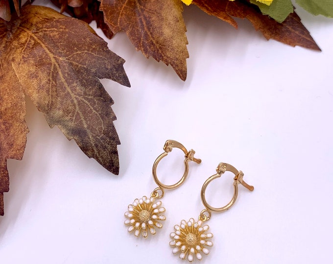 Daisy Hoop Earrings: Gold Plated Enamel Flower Huggies