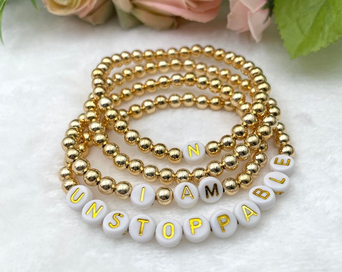 Custom name bracelet, Initial Bracelet, beaded name bracelet, letter bracelet, stretch bracelet, gold beaded bracelet, Personalized Bracelet