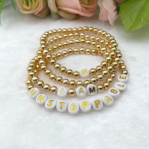 Pulsera de nombre personalizado, pulsera inicial, pulsera de nombre con cuentas, pulsera de letras, pulsera elástica, pulsera con cuentas de oro, pulsera personalizada