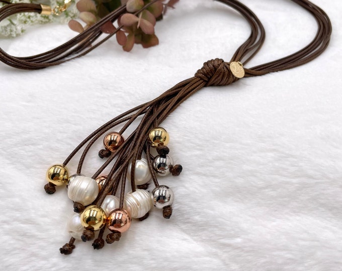 Bohemian statement necklace, Long cord necklace, brown long necklace, Long boho statement necklace, long chunky necklace, big sister gift,