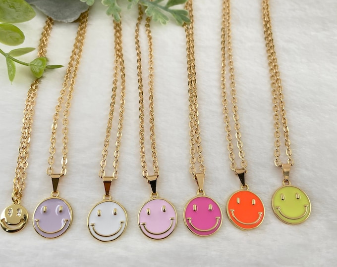 Smiley face necklace, Emoji necklace, Gold Smiley Face charm necklace, Smile Emoji Necklace, mindfulness gift, best friends birthday gift.