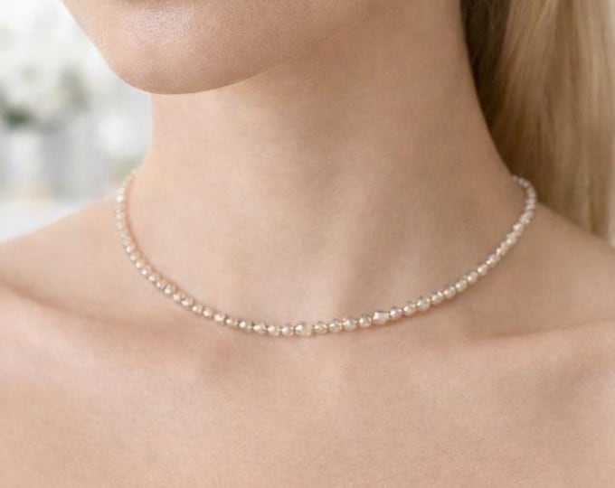 Dainty Crystal Bead Choker: Minimalist 18K Gold Plated Necklace