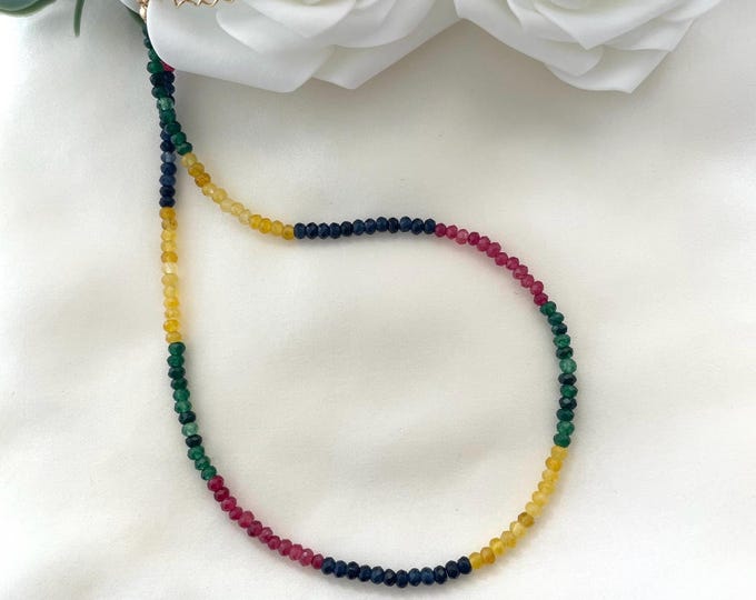 Tiny gemstone necklace, colorful gemstones necklace, dainty bead necklace, agate necklace, green stone necklace, waterproof crystal choker,