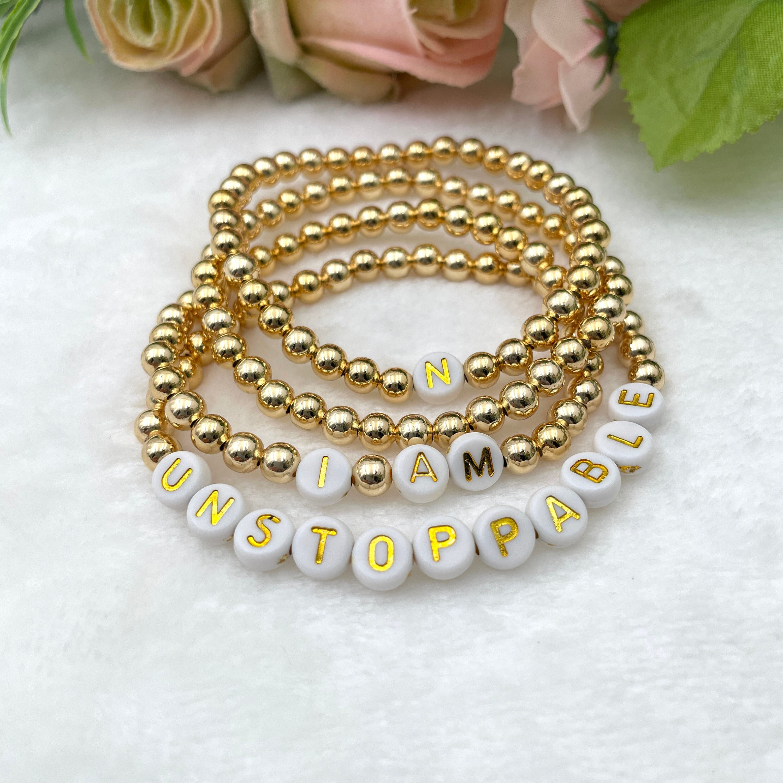 Personalized Gold Bead Stretch Bracelet