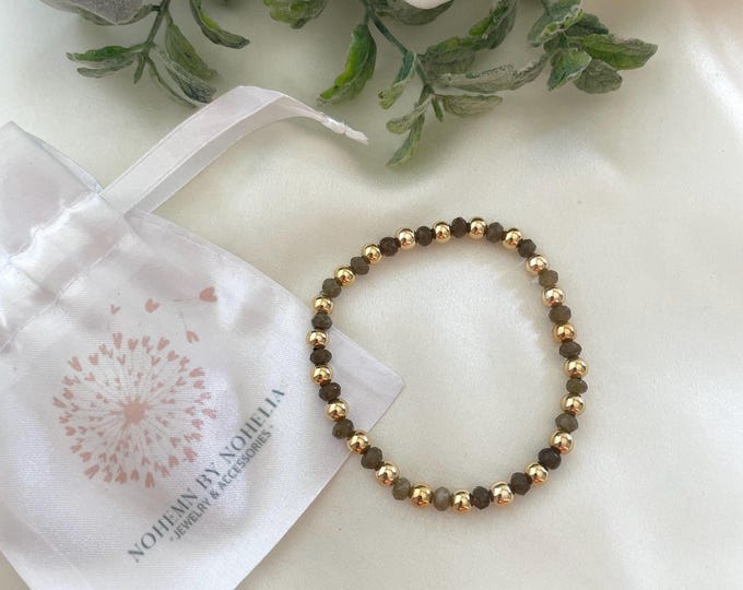 Olive Green Agate Bracelet: 18K Gold Plated Gemstone, Minimalist Boho Jewelry