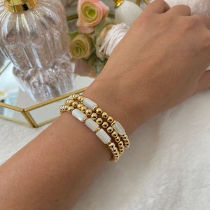 Doubgood Gold Bracelets For Women, 18K Gold Plated Beaded Bracelet Sets Stackable Jewelry For Mom Valentines Gifts, 7.25Inches, Copper, No Gemstone