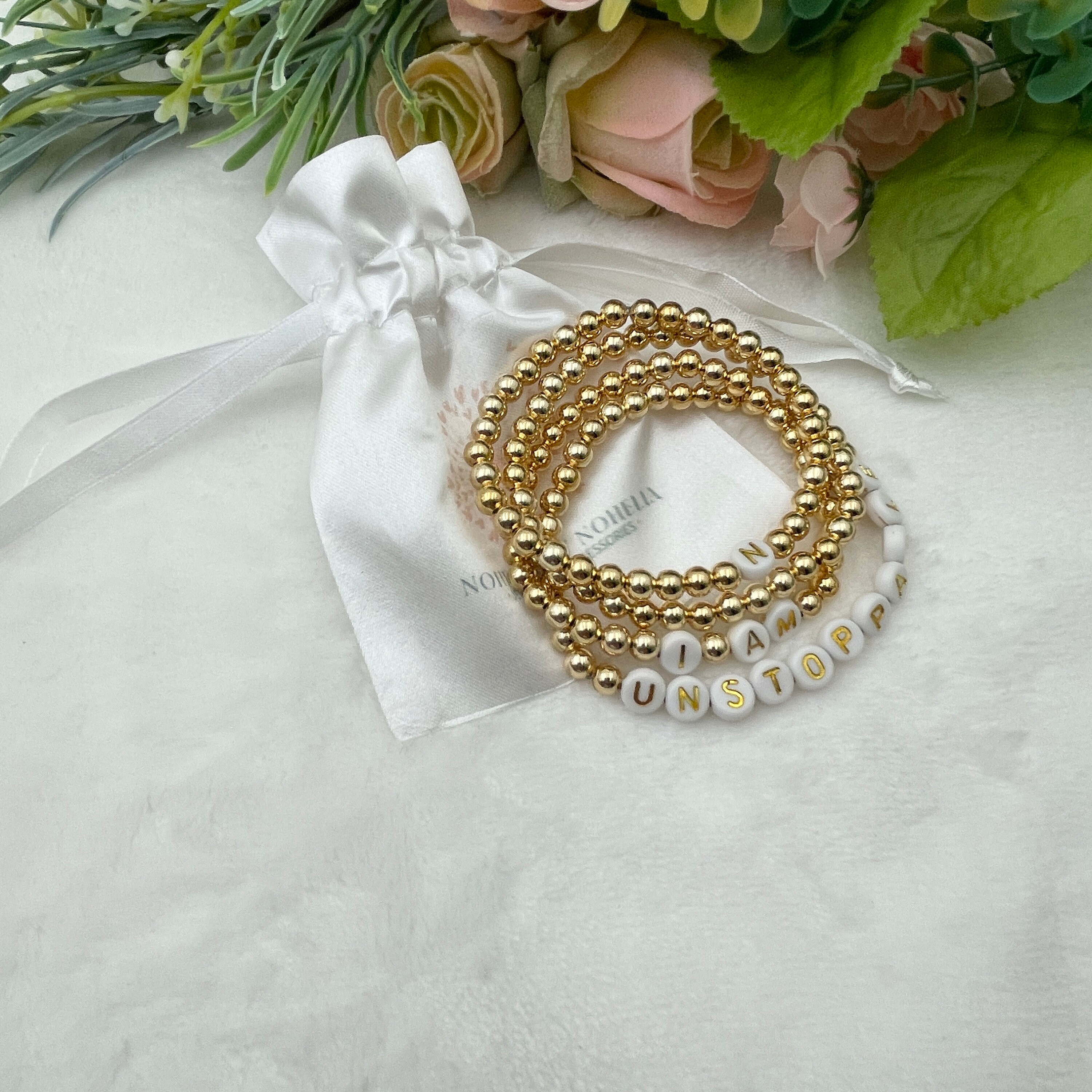 Custom Initial Letter Gold Beaded Bracelet