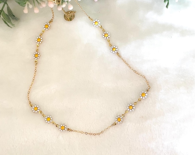 Dainty Sunflower Necklace: Flower Girl Necklace, 18K Gold Plated Enamel Charm