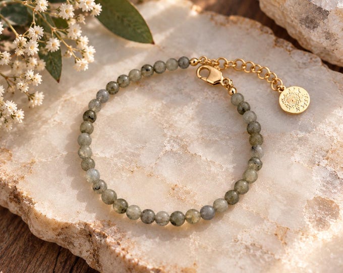 4mm Labradorite Bead Bracelet, Gold Plated, Minimalist Gemstone Jewelry