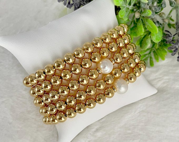 Gold Ball Bracelet: 18K Plated Beaded Stretch Bracelet