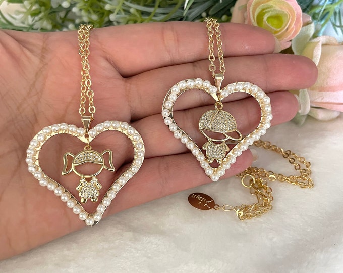 Pearl heart necklace, Mothers Day necklace, Birthday gift for mom from daughter, Sentimental mom gift,  Mothers day necklace gift for mom