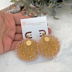 Large circle earrings, Handmade crochet earrings, crochet wire earrings, bridal statement earrings, boho bride earrings, blush jewelry