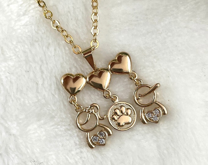 Children necklace, Dog Mom gift, Mothers Day necklace, Three heart necklace, Love Paw Necklace, Mothers day necklace gift for mom